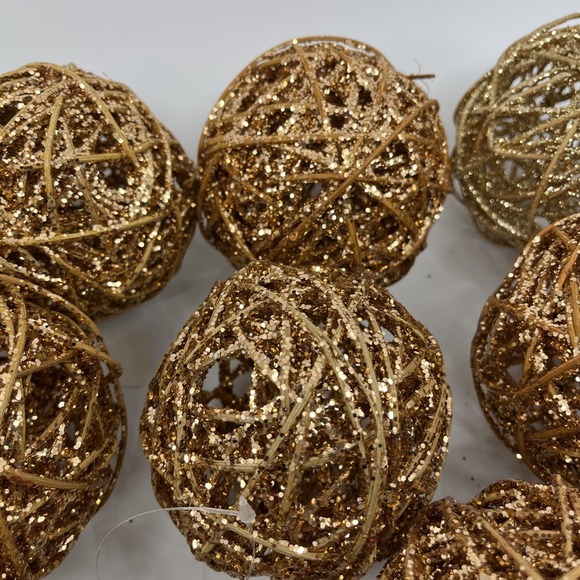 Pier 1 Glitter Vine Brown Gold Lot of 20 Decorative Ball Orb Wicker - Picture 5 of 10